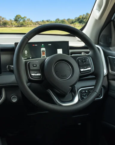 Heated microfibre-trimmed steering wheel